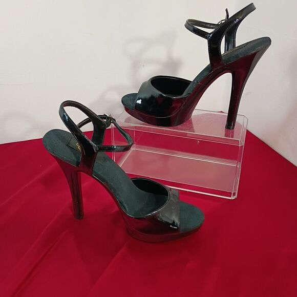 Ellie Shiny Black Strappy Heels - Picture 3 of 11